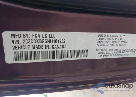 2022 Dodge Charger Sxt Rwd z USA, uszkodzony, nr VIN 2C3CDXBG5NH161732